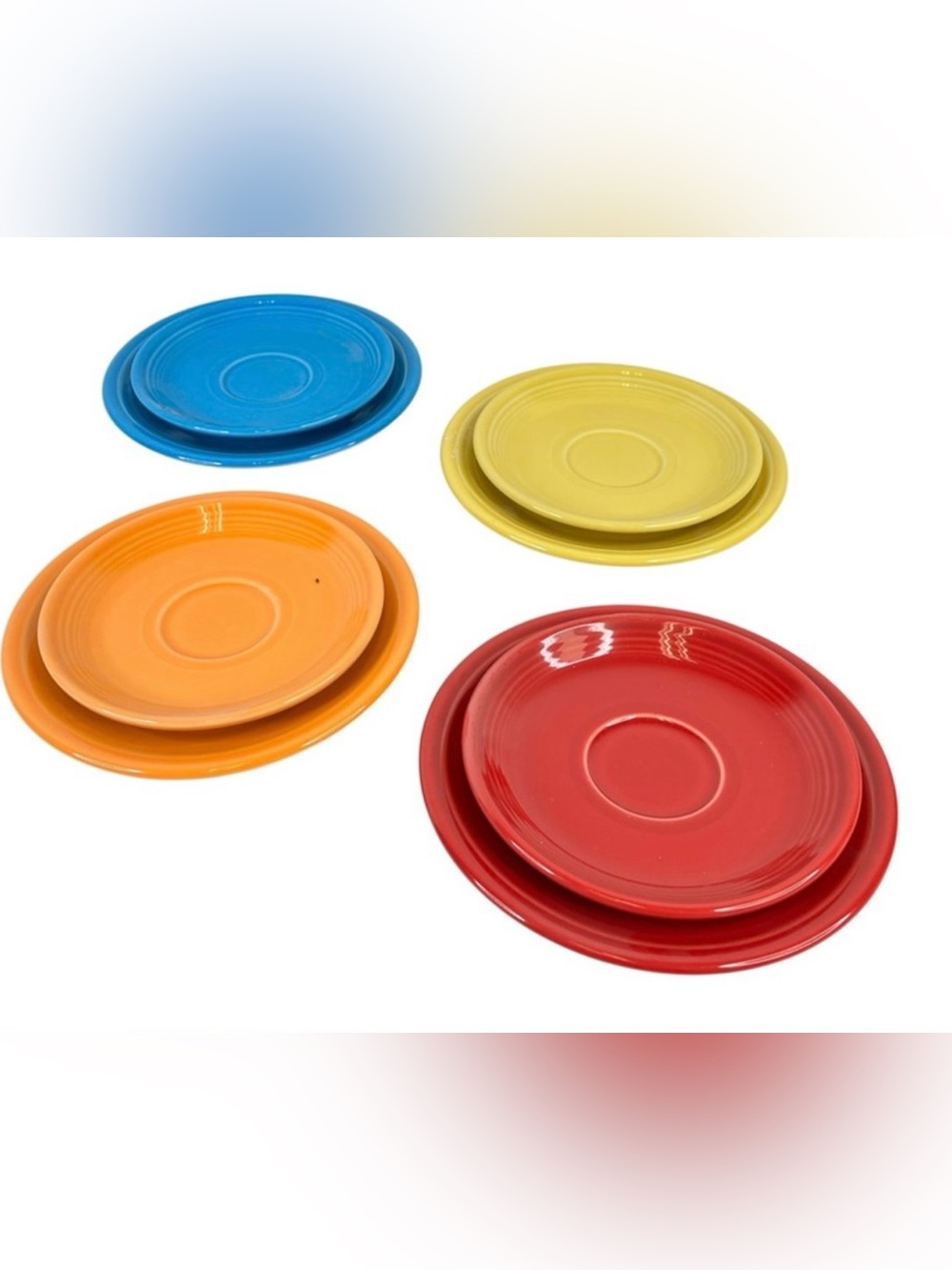 Homer Laughlin Fiesta Bright Ceramic Plates in Red, Orange, Yellow & Blue (8)